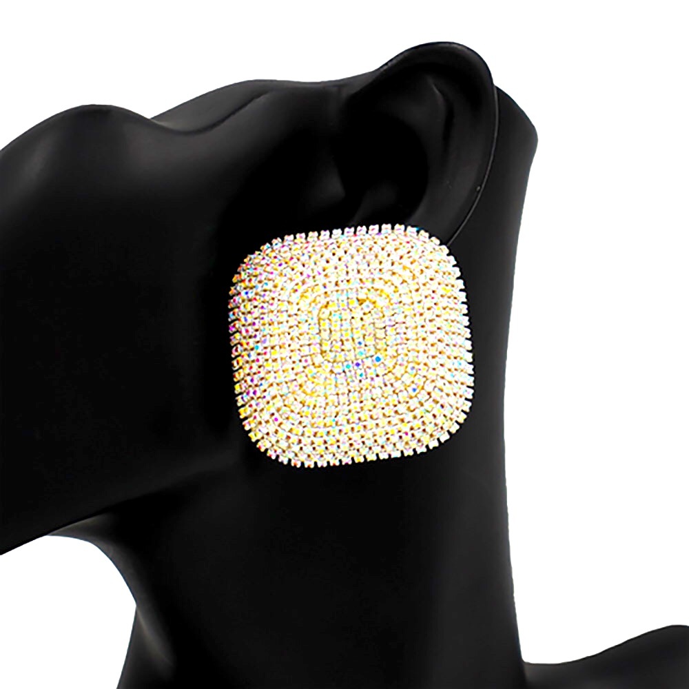 Rhinestone Paved Oversized Square Stud Statement Earrings
